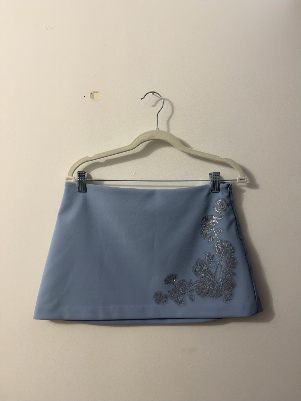 Zara Powder Blue Mini Skirt with Sparkle Floral Accent